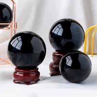 Sphère d'obsidienne noire naturelle à succès, boules de cristal Feng Shui, énergie de guérison, sphère d'obsidienne noire pour décoration, cadeau