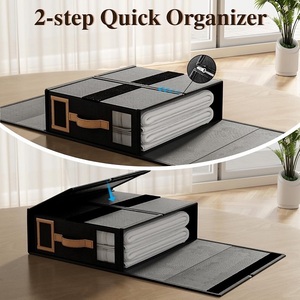Organizadores de Sábanas Plegables Grandes con Asa de Cuero <span class=keywords><strong>para</strong></span> Sábanas y Almacenamiento de Almohadas, Caja de Almacenamiento Plegable Gris 38*33*12CM - Product Image 3