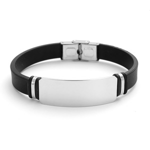 Bracelets géométriques en acier inoxydable et silicone pour hommes, bijoux de couple tendance, cadeau, design d'anneau elliptique - Product Image 5