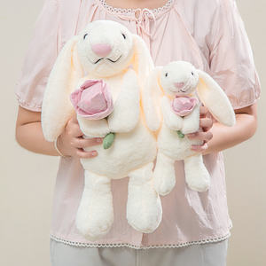 Lapin en peluche personnalisé avec coeur rouge Rose fleur Jouets pour la Saint-Valentin Jouet de lapin en peluche à grandes oreilles - Product Image 3