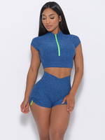 Lcool 2022 Ensemble de sport deux pièces modeste et personnalisé pour le dropshipping : Brassière de sport asymétrique et Legging froncé à effet push-up avec découpe en V