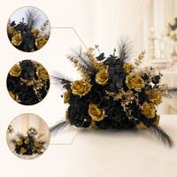 Boule de fleurs artificielles en soie noire et dorée pour la décoration de table et d'allée de mariage