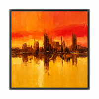 Peinture à l'huile abstraite de paysage urbain orange de luxe, peinte à la main, skyline urbain texturé, art mural sur toile, peinture à l'huile pour hôtel, bureau