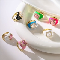 Bague géométrique colorée et mignonne en laiton plaqué or avec zircon incrusté et émail, style européen et américain, pour femme