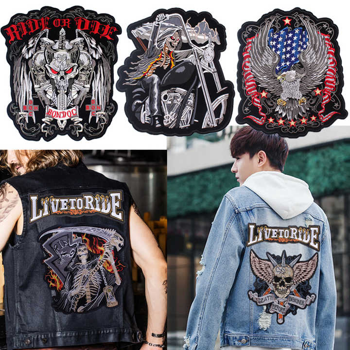 Toppa Ricamata Biker Con Teschio E Football Americano | 7 X 8,9 Cm | Da Cucire O Stirare | Per Giacche, Jeans, Zaini