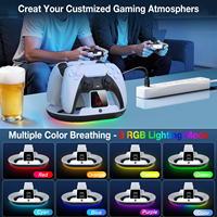 Station de charge double pour PS5 avec indicateur LED de charge rapide, contrôleur, 8 modes d'éclairage RGB