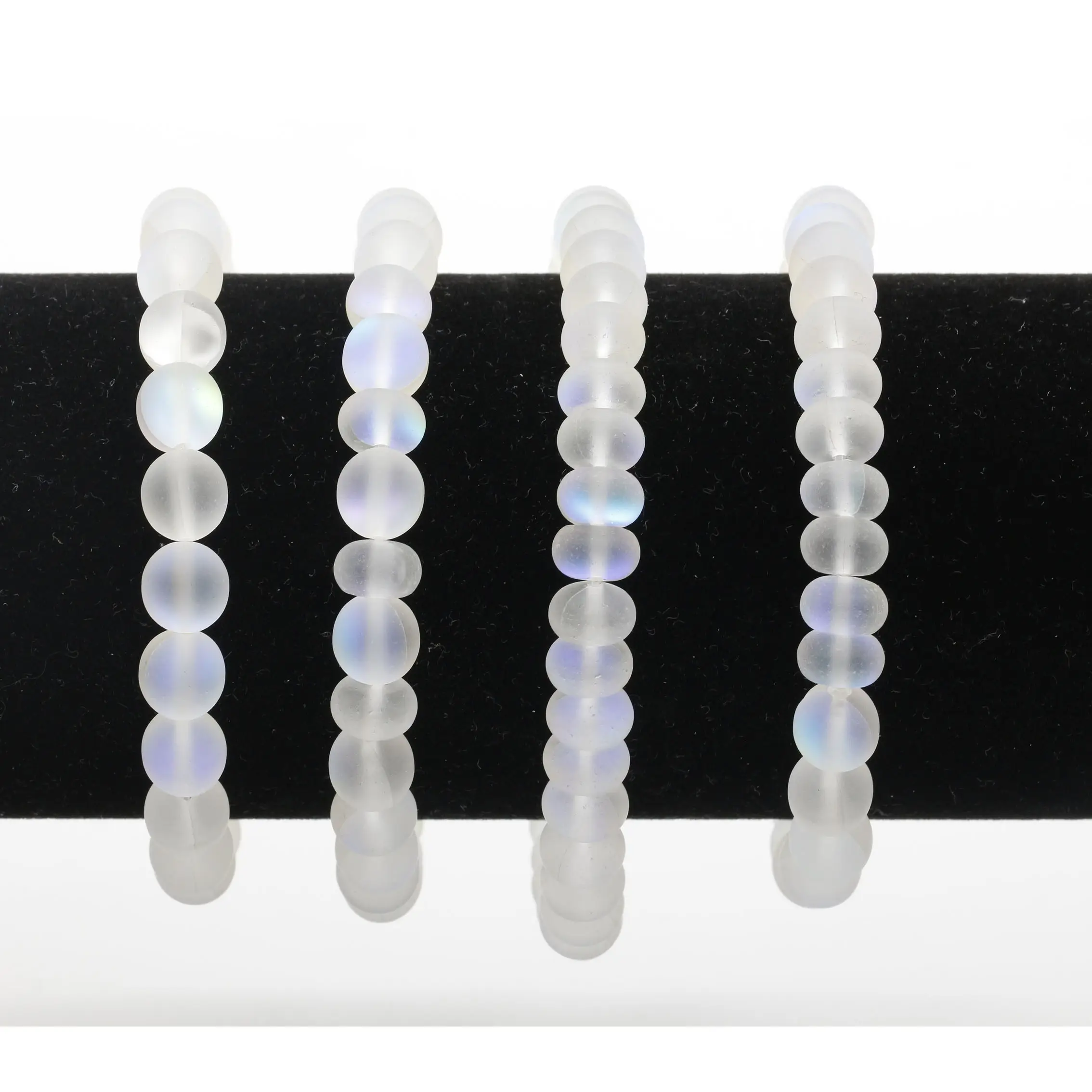 Venta al por mayor de pulseras de joyería de moda claro blanco mate cuentas de cristal pulseras de cuentas de cristal