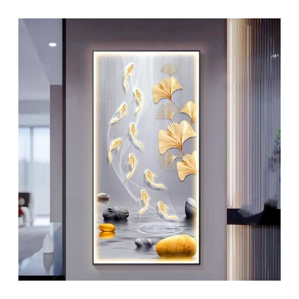 아홉 물고기 그림 입구 장식 LED 회화 현대 미술 고급 그림 동물 크리스탈 도자기 그림