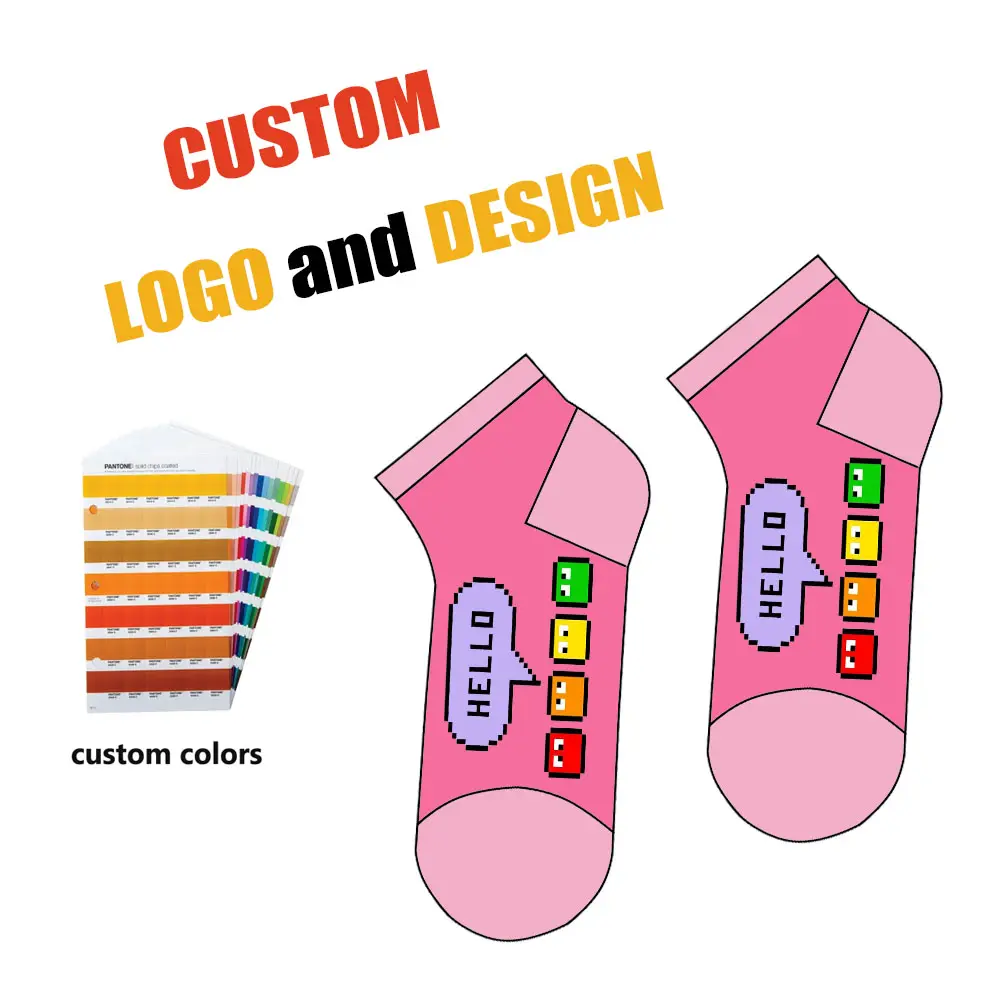 Calcetines tobilleros OEM de alta calidad con diseño gratuito, Calcetines estampados de punto con logotipo personalizado, calcetines propios con diseño