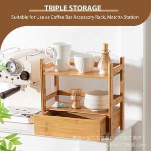 Wooden Storage Rack With Drawer 3 Tier Simple <b>Desktop</b> Organizer For Office Miscellaneous Items - Product Image 2