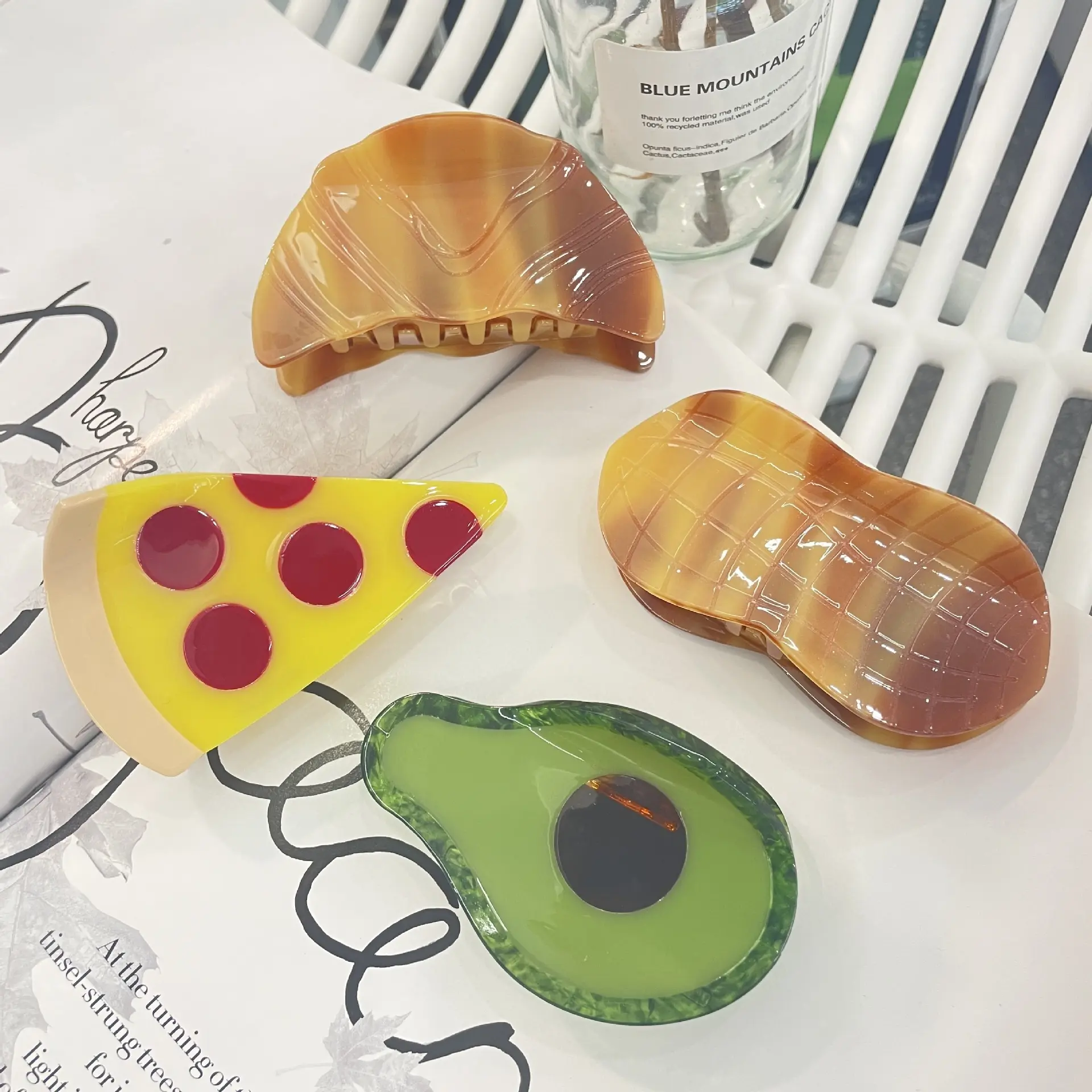 Leuke Gepersonaliseerde Meisje Haaraccessoires Pinda Croissant Pizza Avocado Acetaat Haarklauw Clips Voor Vrouwen