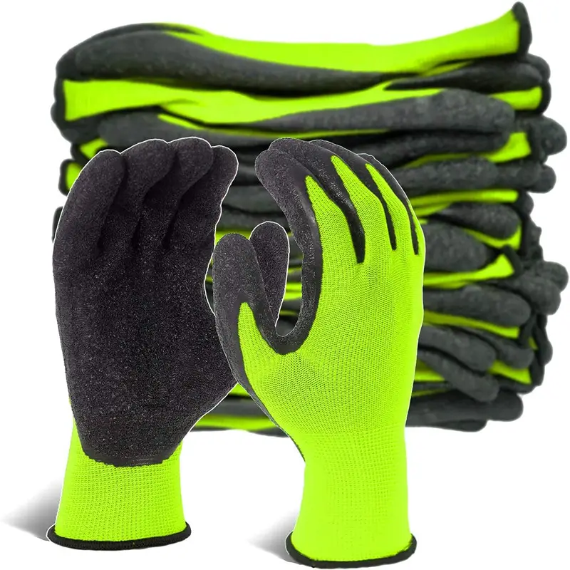 13G Nylon Latex Coated Palm Black Crinkle Finish Safety Working Gloves Latex Rubber Safety Hand Protective Gloves Guantes