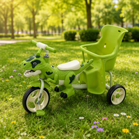 Tricycle à pédales pour enfants Dinosaure 2 places, jouet à roulettes pour enfants avec siège arrière à accoudoirs de sécurité