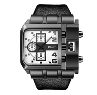 Reloj de Pulsera de Cuarzo OULM 3364 con Correa de Cuero de Forma Única, Visualización de Múltiples Zonas Horarias, Esfera Ancha, Reloj Deportivo de Golf para Hombre
