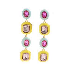 Fashionable Geometric Drop <b>Earrings</b> With Pink And Clear Stones For Party Wear Stainless Steel Ear <b>Posts</b> EH5001 - Product Image 5