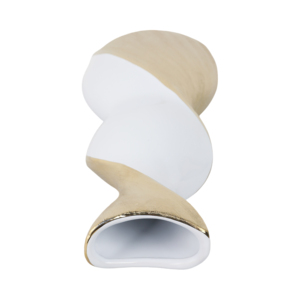 Vaso in ceramica intrecciata bianco e oro, moderno elemento decorativo per la tavola del soggiorno. - Product Image 5