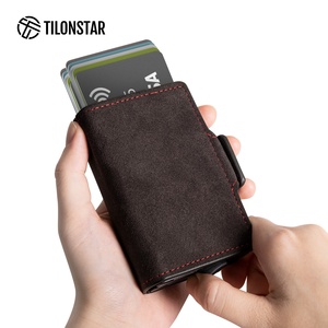 TILONSTAR TVC200DA Multi-Cards Doble Aluminio Presión Tarjetero Gamuza Cuero Pop up Wallet Business Card Holders Case - Product Image 2