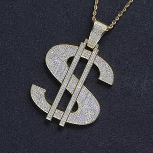 Colar com Pingente Grande de Símbolo de Dólar Cravejado com Zircônias Cúbicas CN239, Corrente de Corda, Joia Hip Hop Banhada a Ouro em Latão para Homens e Mulheres, Ideal para Festas e <span class=keywords><strong>Streetwear</strong></span> - Product Image 6