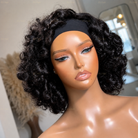 Perruque bandeau bouclée à ondulations rebondissantes, fabriquée à la machine, double épaisseur, en cheveux humains naturels brésiliens bruts, sans dentelle, sans colle, prête à porter