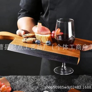 Starting Point Wooden Snack <b>Plate</b> Rectangle With Handle Handmade For Party Use - Product Image 1