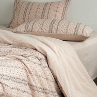 Parure de lit en mélange coton-lin de qualité supérieure, motif floral rétro rayé, teinture active, texture naturelle, pour chambre à coucher européenne