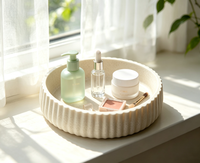 Plateau à Bijoux et Récipient à Objets en Résine Cannelée Ronde de Luxe Blanc Cassé, Idéal pour Coiffeuse et Entrée – Nouvelle Collection à Succès