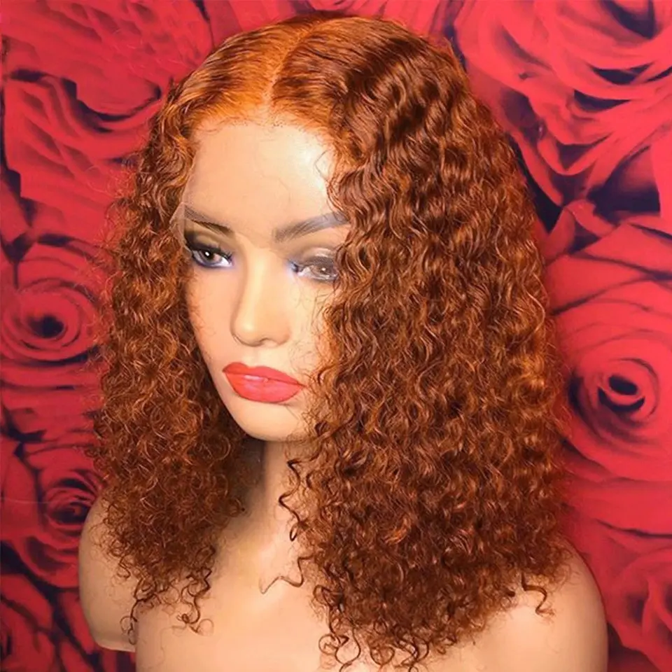 Ginger Lace Front Wig transparent hd pre plucked Lace Front Human Hair Wigs customized Colored short curly bob Wigs For Women