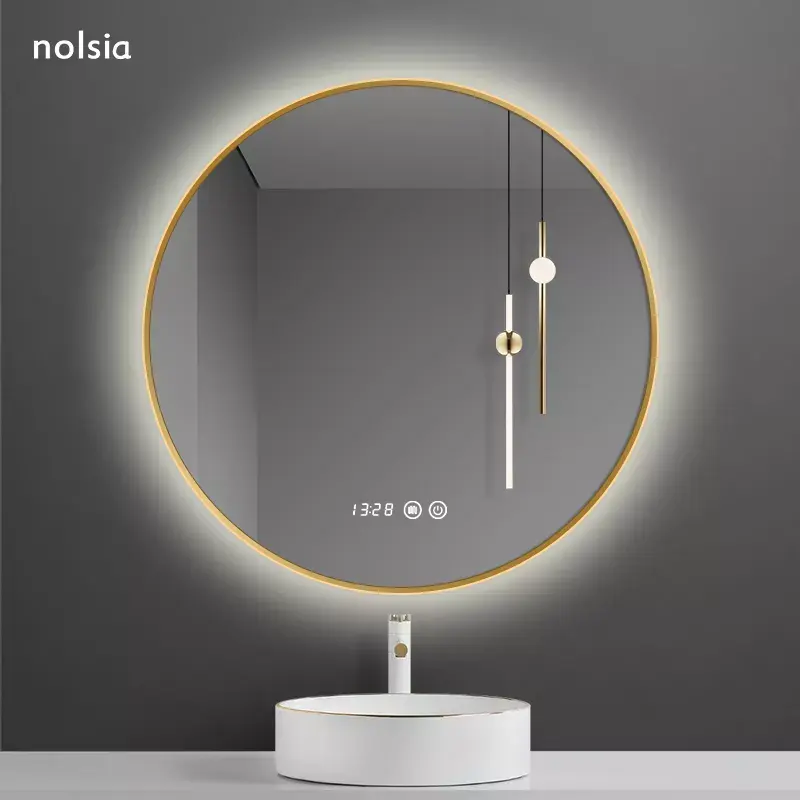 Framed Wall mirror with led lights mounted bathroom fog-proof smart mirror vanity round mirror