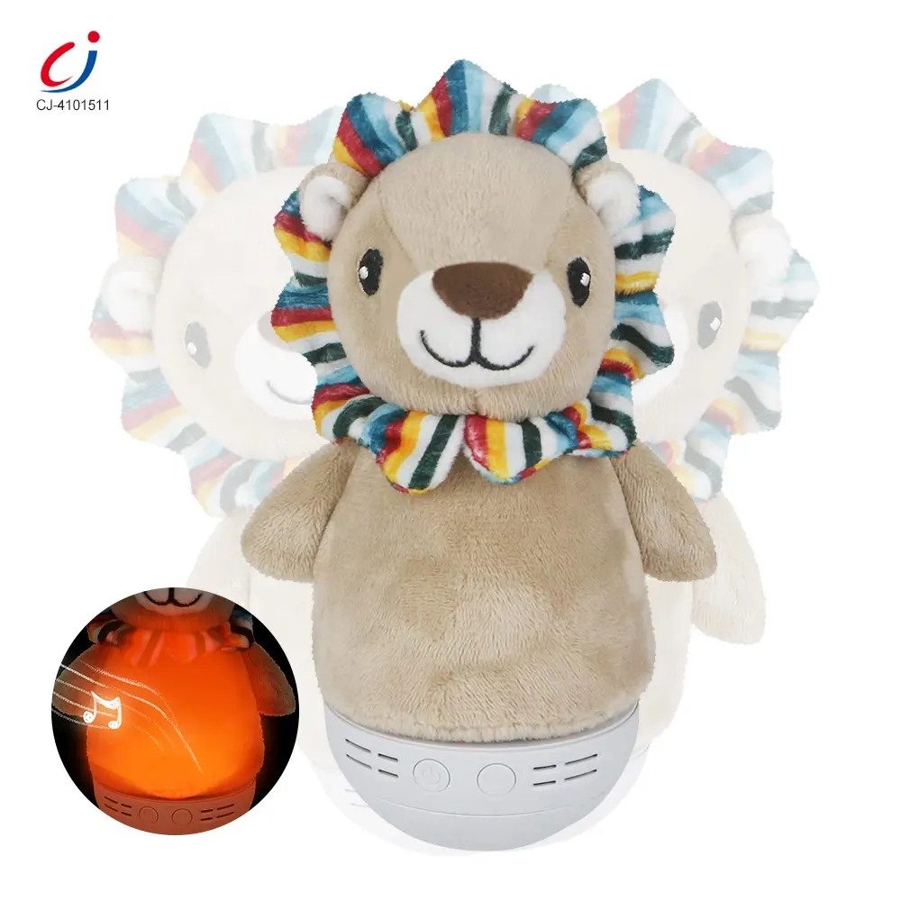 Chengji juguetes montessori mainan bayi, boneka singa mewah tidur menenangkan dengan lampu malam