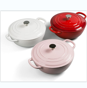 Four néerlandais rond couvert <span class=keywords><strong>en</strong></span> <span class=keywords><strong>fonte</strong></span> émaillée pré-assaisonnée avec couvercle, Casserole, ustensiles de cuisine, four français, four néerlandais blanc - Product Image 1