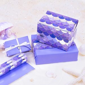 Papier cadeau MAYPLUSS à motifs d'écailles de <span class=keywords><strong>sirène</strong></span> violettes, rouleau de 33 pieds, réversible, paillettes, pour emballer des cadeaux d'anniversaire - Product Image 3