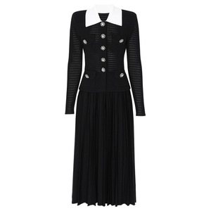 Robe courte en tricot crochet de luxe pour femmes avec boutons en strass et col <span class=keywords><strong>Peter</strong></span> Pan contrastant - Product Image 4