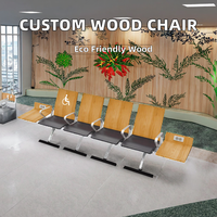 Chaise de salle d'attente moderne personnalisable en bois massif avec siège en cuir PU, table basse, prise USB, durable et écologique pour hôpital et aéroport