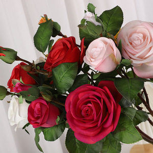 Artificial Roses 3 Heads Silk Flower Handmade Moisturizing Feel Valentine'S Day Wedding Home Decor - Product Image 3