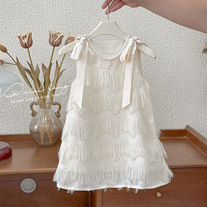 Abiti Estivi per Bambine 2026, Nuovo Stile, Vestito con Bretelle e Nappine, Gonna Principessa con Fiocco per Neonata - Product Image 1