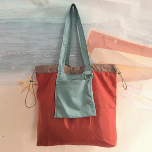 Bolsa de compras plegable portátil de gran capacidad con cierre de cordón para compras en supermercados, bolsas de mano de color sólido - Product Image 2