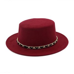 Winter Warm High Quality Polyester Cotton Cloth Trilby Crown Wide Brim <b>Flat</b> Top Fedora <b>Hats</b> for Unisex with Chain Travel Fishing - Product Image 3