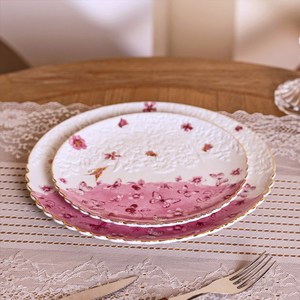 Round Ceramic Cake <b>Plate</b> Set Pink Floral Design Handpainted Two Tier <b>Stand</b> for Party Dishes & <b>Plates</b> - Product Image 4