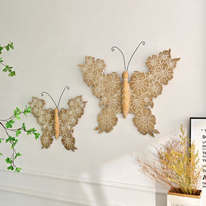 Décoration murale artisanale en bois MDF, style rustique, écologique, lavable, fleurs et papillons suspendus, lot de 2 - Product Image 2
