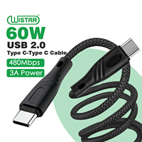 Chargeur rapide universel WISTAR 60W 3A PD double Type-C vers Type-C, câble USB Type-C, câble de charge rapide pour téléphone