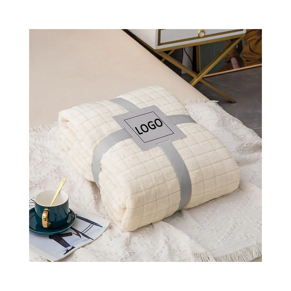 Оптовая продажа, супер мягкий диван-кровать, однотонное легкое клетчатое текстурное фланелевое одеяло в клетку