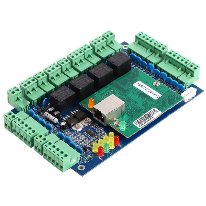 Placa de controle de acesso tcp/ip, conjunto com 4 portas, sistema de controle de acesso + trava elétrica + leitor de cartão + fonte de alimentação + botão de saída