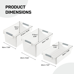 6 Pack <b>White</b> Plastic <b>Storage</b> <b>Baskets</b> Multi-Size Ventilated Organizer Bins with Handles for Kitchen & Bathroom - Product Image 4