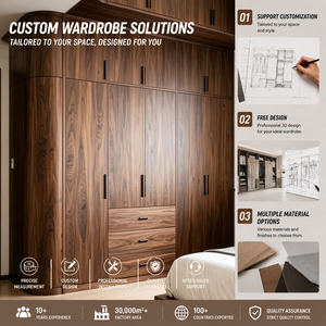 <span class=keywords><strong>Armario</strong></span> Minimalista de Madera de Nogal Negro con Esquinas Curvas, <span class=keywords><strong>Armario</strong></span> Personalizado de Madera Sólida para Dormitorio Principal, Muebles para Toda la Casa - Product Image 5