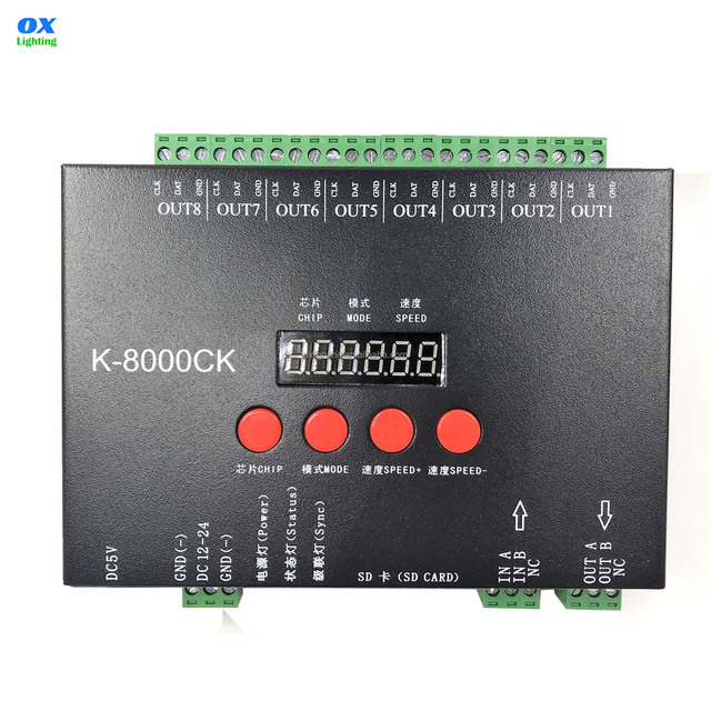 K8000CK DC12 24V RGB 8192 Pixels LEDEdit Software Full Color Strip LED Controller for SPI DMX LED Strip Light