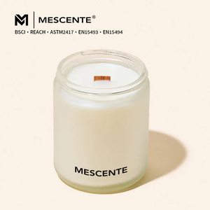 MESCENTE 9oz Pot à bougie en verre givré de luxe résistant à la chaleur avec mèche en bois et cire de soja, vente en gros, pot à bougie personnalisé avec couvercle - Product Image 3