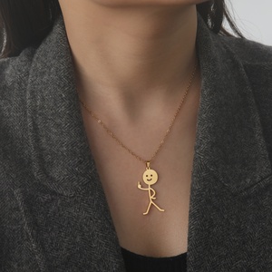 Kalung Liontin <span class=keywords><strong>Rock</strong></span> Punk Doodle Jari Tengah Stickman Bahan Stainless Steel Perhiasan Fashion untuk Wanita Pria - Product Image 4