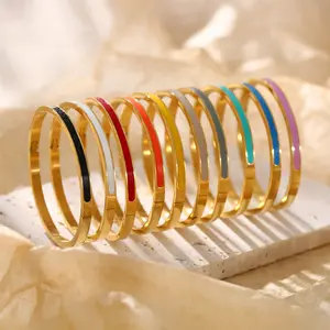 2023 Fashion 4mm Stainless Steel Enamel Bangle Bracelet 18k Gold For Girls Summer Jewelry