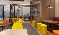 Conception 3D VR de restaurant de restauration rapide, conception de comptoir de magasin de hamburgers et de pizzas, équipement de cuisine commerciale
