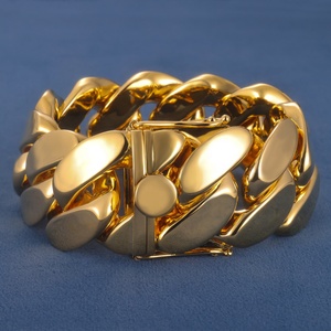Bracciale con catena a maglia cubana di Miami di larghezza <span class=keywords><strong>30mm</strong></span> di fabbrica Hip Hop reale <span class=keywords><strong>30mm</strong></span> S925 argento 9k 10 14k 18k oro massiccio <span class=keywords><strong>30mm</strong></span> di larghezza - Product Image 1